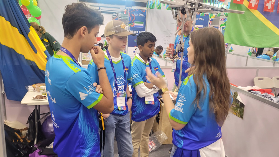 Team sweden i blå tröjor.