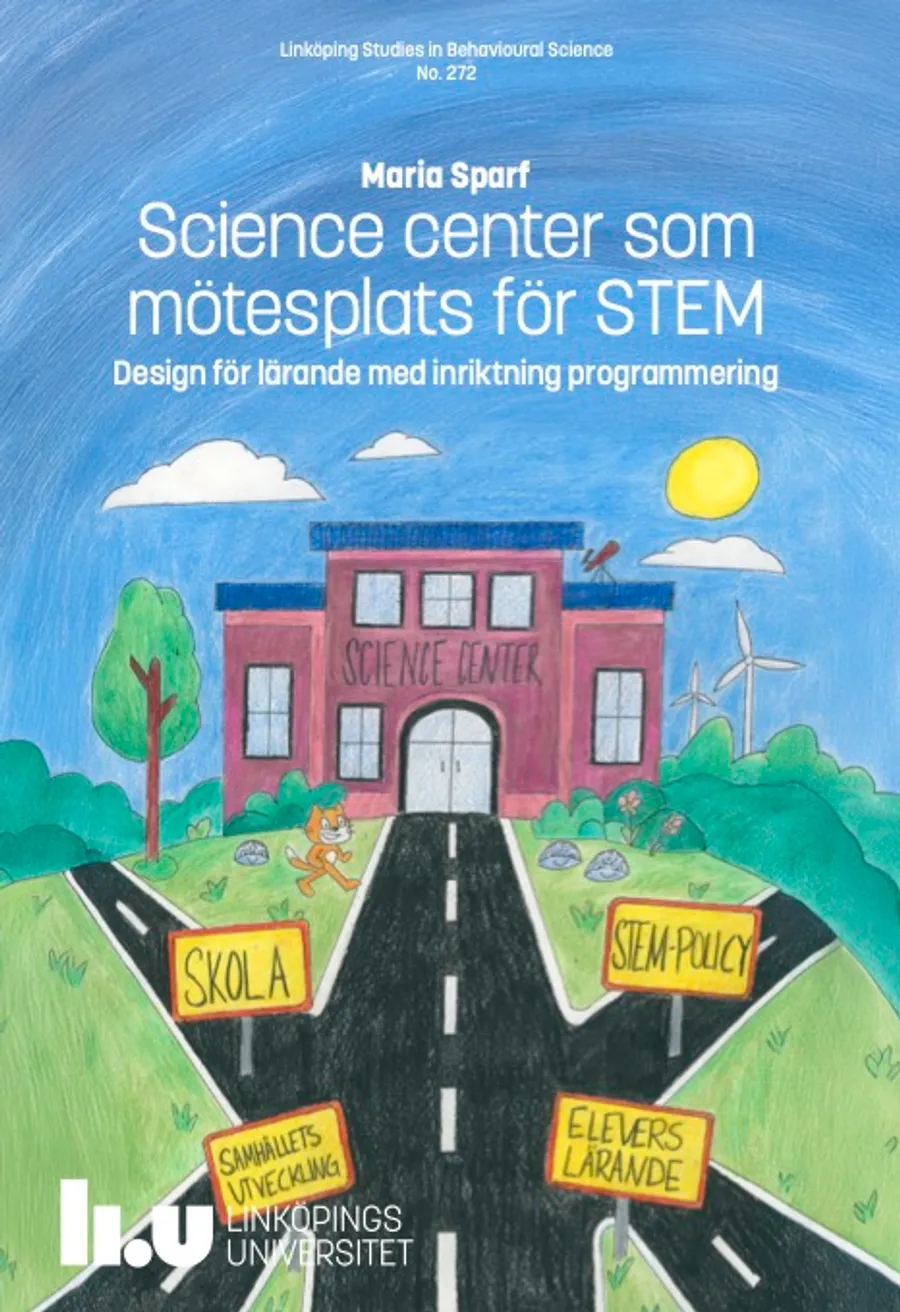 Omslag med en teckning av byggnad med en väg framför.