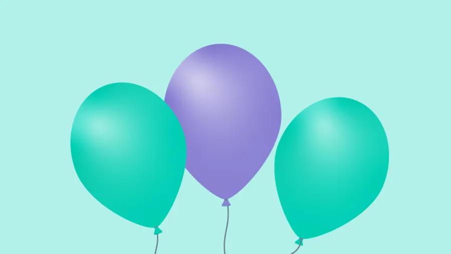 Tre ballonger svävar i luften på en blå bakgrund.